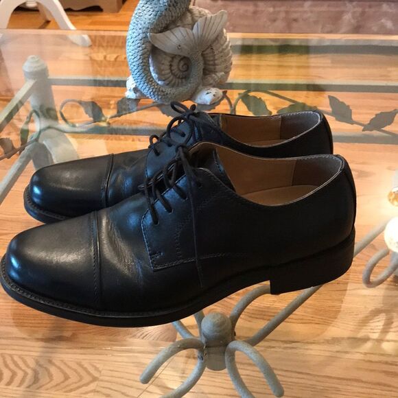 Chaps Men’s Black Leather Oxfords Sz 8 Near New - Picture 2 of 10